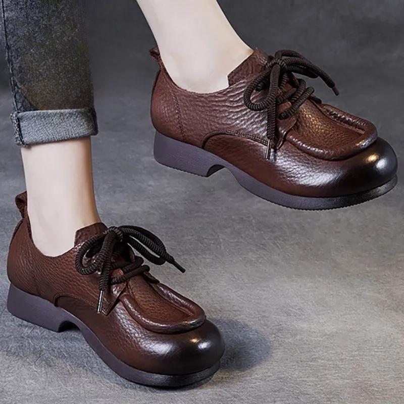 

Весна Женские Удобные Туфли на Шнуровке Искусственная Кожа Ретро Мода Лоферы Мягкая Подошва Британский Стиль Противоскользящие Повседневные Туфли EU40/CN41 коричневый