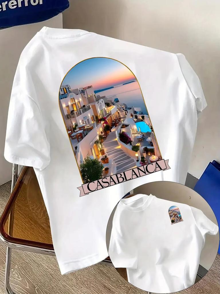 Casablanca Ästhetik Architektonische Grafik T-Shirts Herren Damen Lässig Hochwertig Trend Hip Hop Streetwear Oberteil Y2K Gothic Baumwolle Übergroße T-Shirts