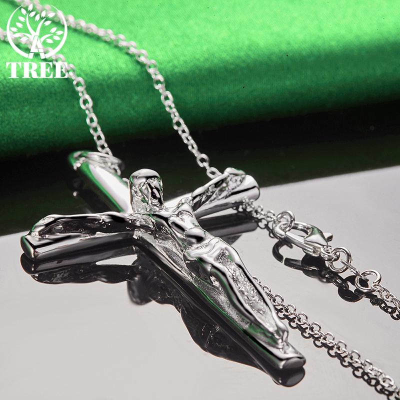 ALITREE 925 Sterling Silver Jesus Cross Pendant Necklace For Women necklaces Fashion Party Birthday Wedding Anniversary Jewelry