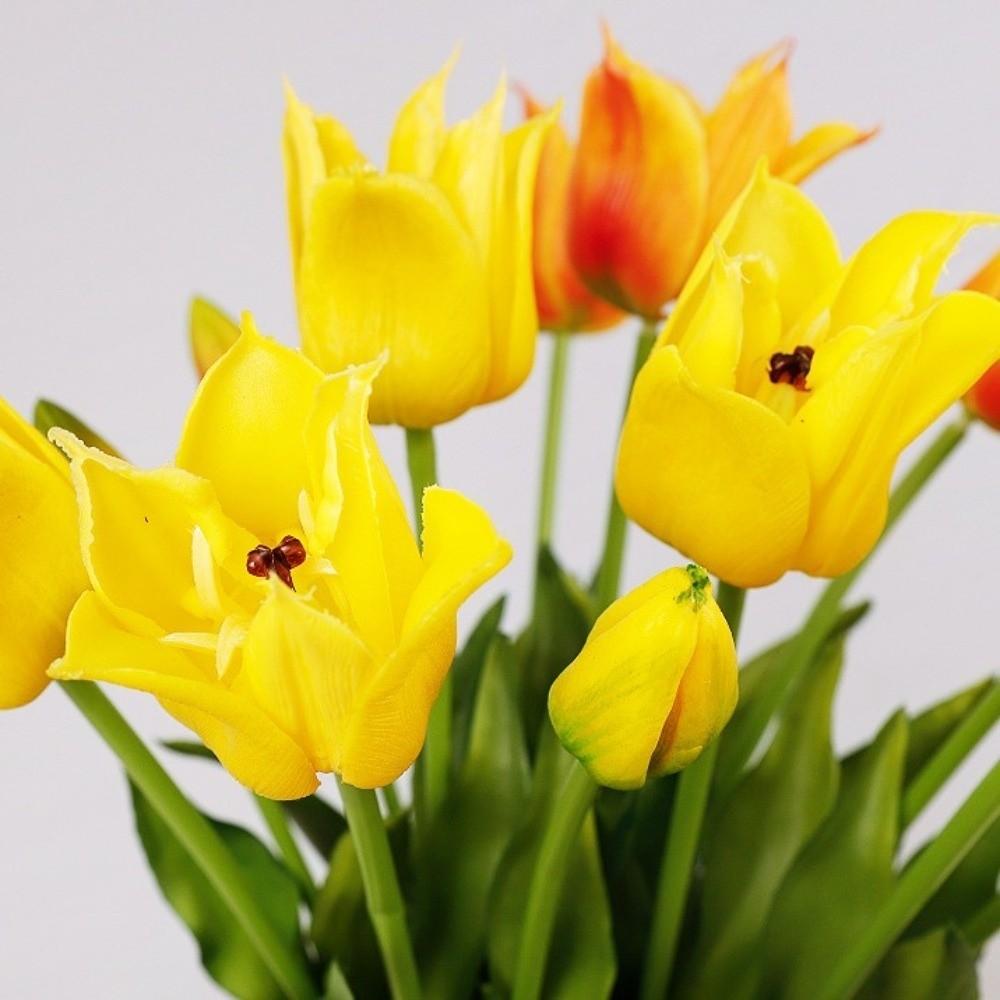Soft Rubber Fake Tulip Flowers with Leaves Faux Flowers Living Room Desktop