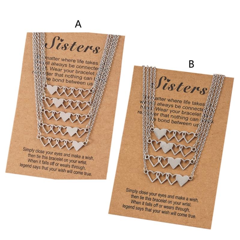 4Pcs/5Pcs Sister Heart-shaped Short Necklaces Stainless Steel Best Friend Necklace Suitable for 4 Sisters or 5 Sisters