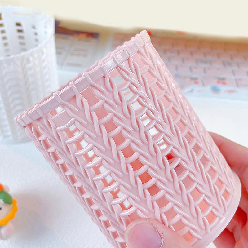 Creative Rattan Plastic Pen Holder Multi-Functional Hollow Boxes Desktop Office Stationery Bucket Pencil Container Storage Box