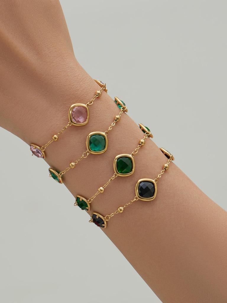 Geometric Glass Stone Earrings & Stainless Steel Bead Necklace Bracelet Set - Multi-color Patchwork Jewelry