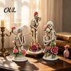 Gothic Style Commemorative Gift Resin Hugging Skeleton Couple Figurine with Roses, Eternal Love Skull Stable Base Display Ornament Statue, Day of The