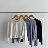 New Arrivals Open Run Women CroppeD Box Fit WiDe RounD Neck Button Cotton Knit D