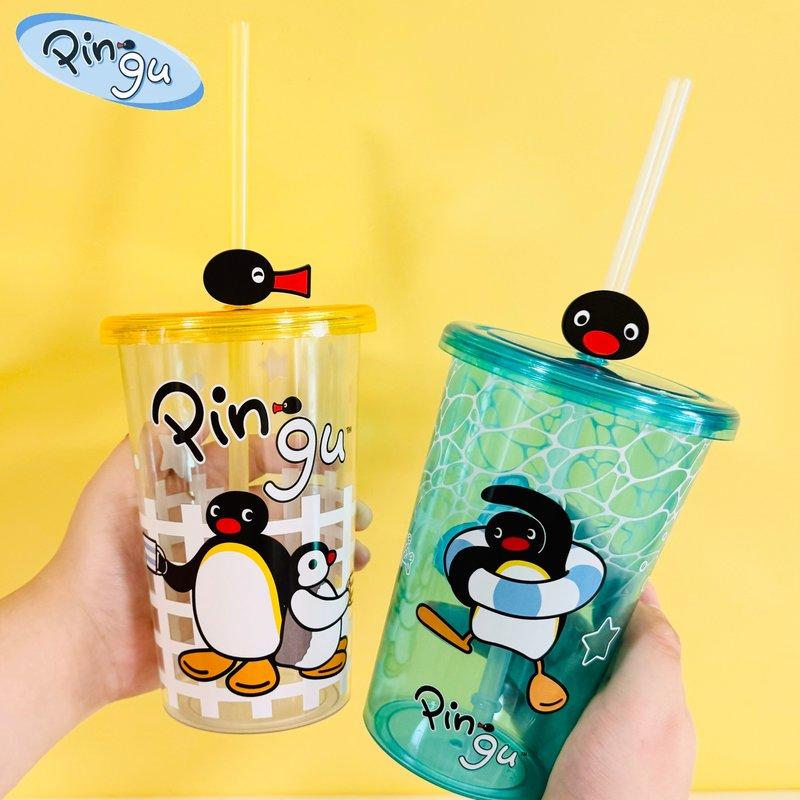Zestaw kubek ze słomką i wiaderko na popcorn Pingu z pluszowym wisiorkiem Urocze pingwiny Naczynia do picia Kolekcjonerski Dekoracja na wystawę Prezent dla fanów