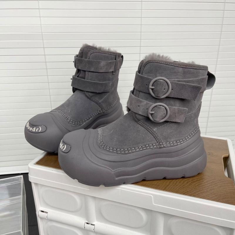 

Цзюй Цзинъи кожаные модные зимние сапоги на толстой подошве женские новые зимние нескользящие теплые короткие сапоги с большим носком 39 серый