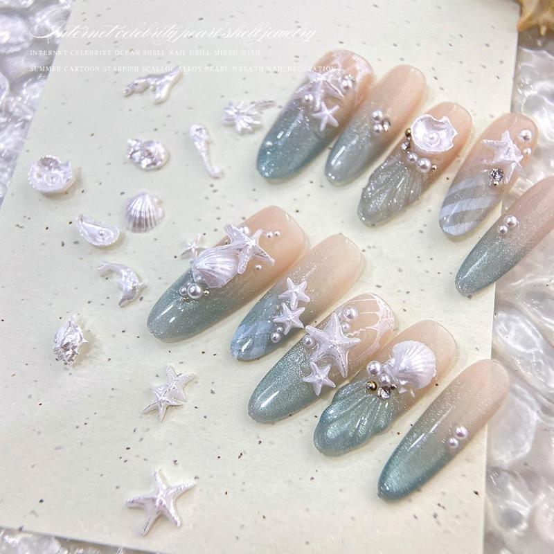 50 Pcs Ocean Series Glossy Colorful Shell Starfish Conch Fishtail Resin Nail Art Jewel Decorations Manicure Ornament