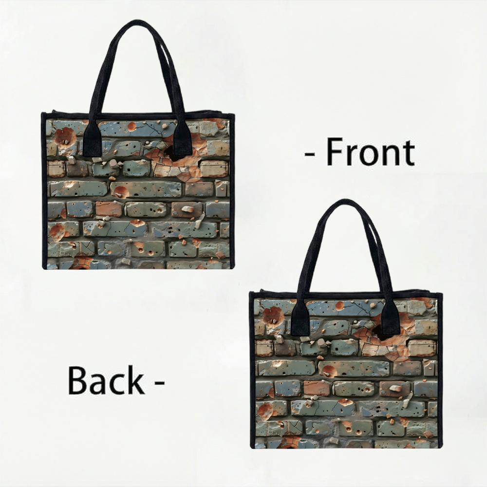 Trendy Brick Pattern Tote Bag Casual Large Capacity Daily Portable Shoulder Handbag