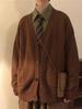 Suéter Cardigan Retrô Universitário Masculino Primavera/Outono 2026 - Tricô Japonês Solto