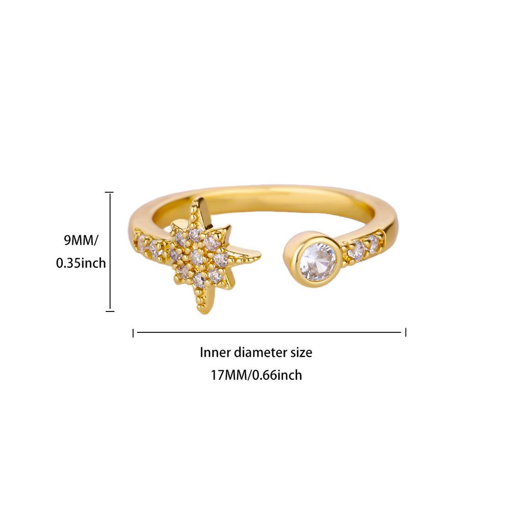 Fashion Zircon Hexagram Ring Female Star Moon Diamond Design Gold Stainless Steel Hand Jewelry