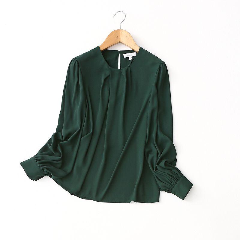 

Export Export High Quality Customer Supply Chiffon Minimalist Loose Pleated Stylish Pullover Chiffon Shirt Women s Long Sleeve Green Eurocode -8