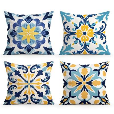 Heimdeko Exquisite Blau-Gelbes Blumenmuster Kissenbezüge Muster Kissenbezug Geeignet für Sofa Schlafzimmer Auto Kissenbezug