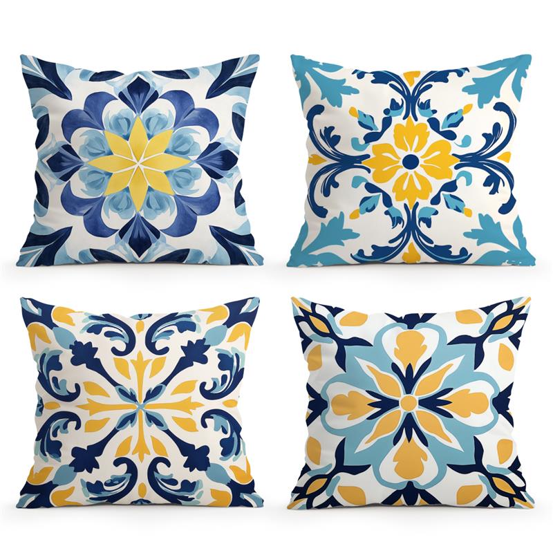 Home Decor Exquisite Blue-Yellow Floral Pattern Pillow Covers Pattern Cushion Cover Suitable for Sofa Bedroom Car Pillow Cover