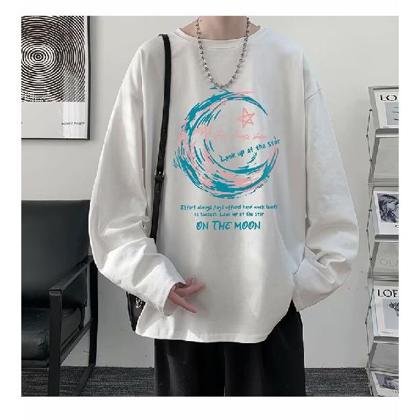 Printed Autumn Winter Sweater Men's Spring and Autumn 2024 Korean New Round Neck Loose Top Chic Hong Kong Style Trendy