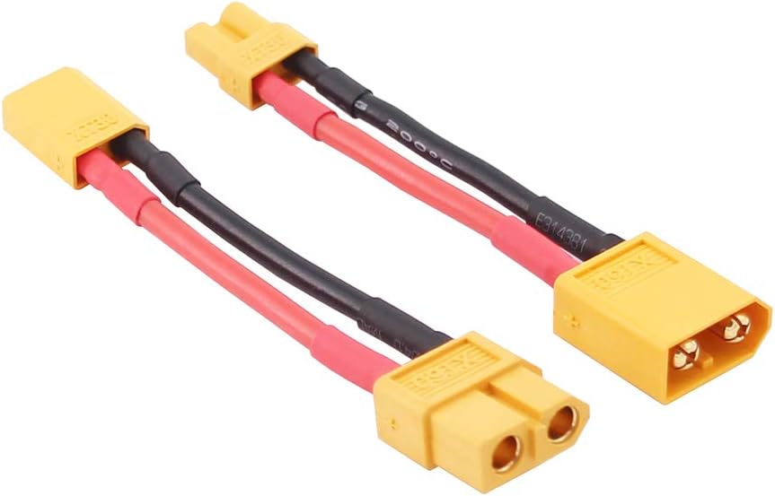 Satz aus 4 XT30 auf XT60 Stecker-Buchse Adapterkabeln | 16AWG Draht, 5cm | Für LiPo Akku, RC Fahrzeuge, Drohnen, Hubschrauber