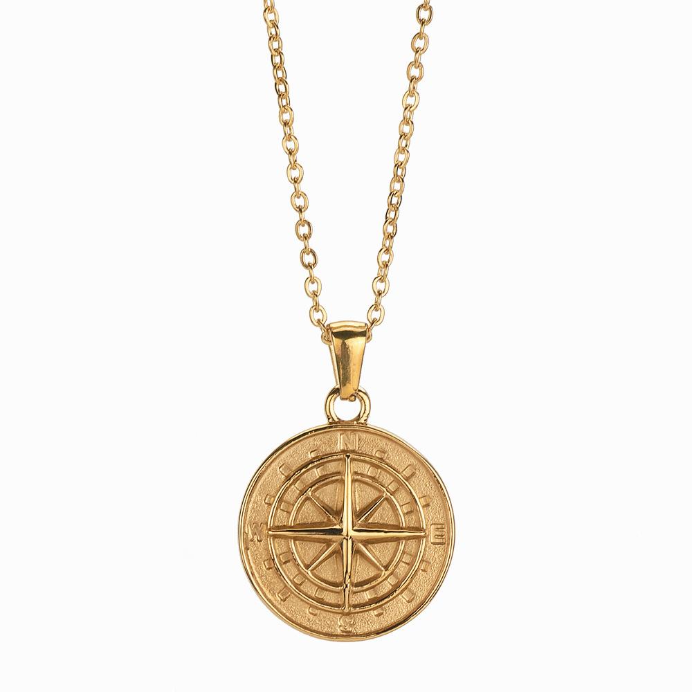 Stainless Steel Compass Pendant Coin Compass Men's Hip Hop Necklace, Titanium Steel Jewelry Batch Men's and Women's Accessories