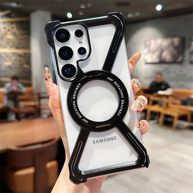 

Metal MagSafe Bumper Phone Case For Samsung Galaxy S23 S24 S25 Ultra Aluminum Alloy Magnetic Bracket Anti Drop protective Cover For Galaxy S25Ultra чорний