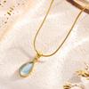 French Light Luxury Clear Green Water Drop Blue Ocean Necklace Vintage Mermaid Tears Collarbone Chain Pendant Necklace Wholesale