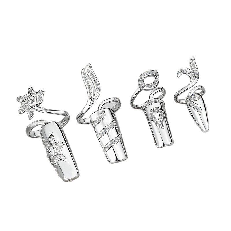 

4Pcs Sparkly Rhinestone Fingernail Ring, Adjustable Opening Gothic Punk Nail Rings for Women Festival Party Jewelry 4 pcs pack срібний