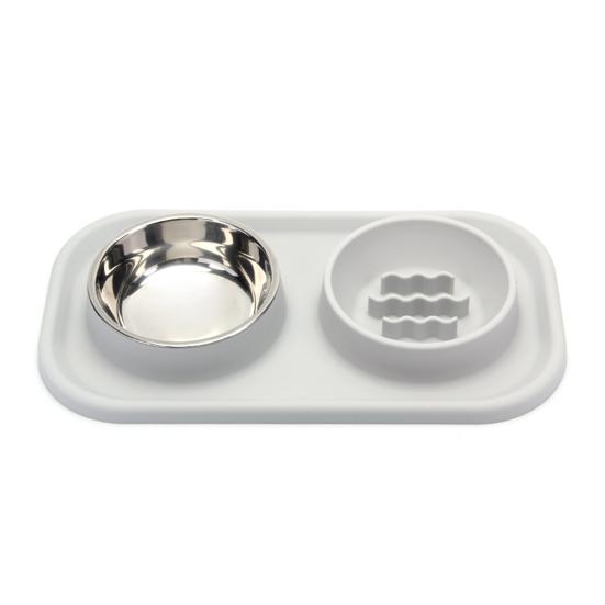 Easy To Clean Silicone Double Dog Bowl Slow Feeding Anti-Choke Food Water Feeder Pet