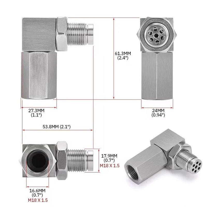 Exhaust Catalyst Rear Oxygen Sensor Spacer 90 Degree Mini Catalyst Lambda O2 Adapter CEL Fix, M18*1.5 Universal Free Shipping