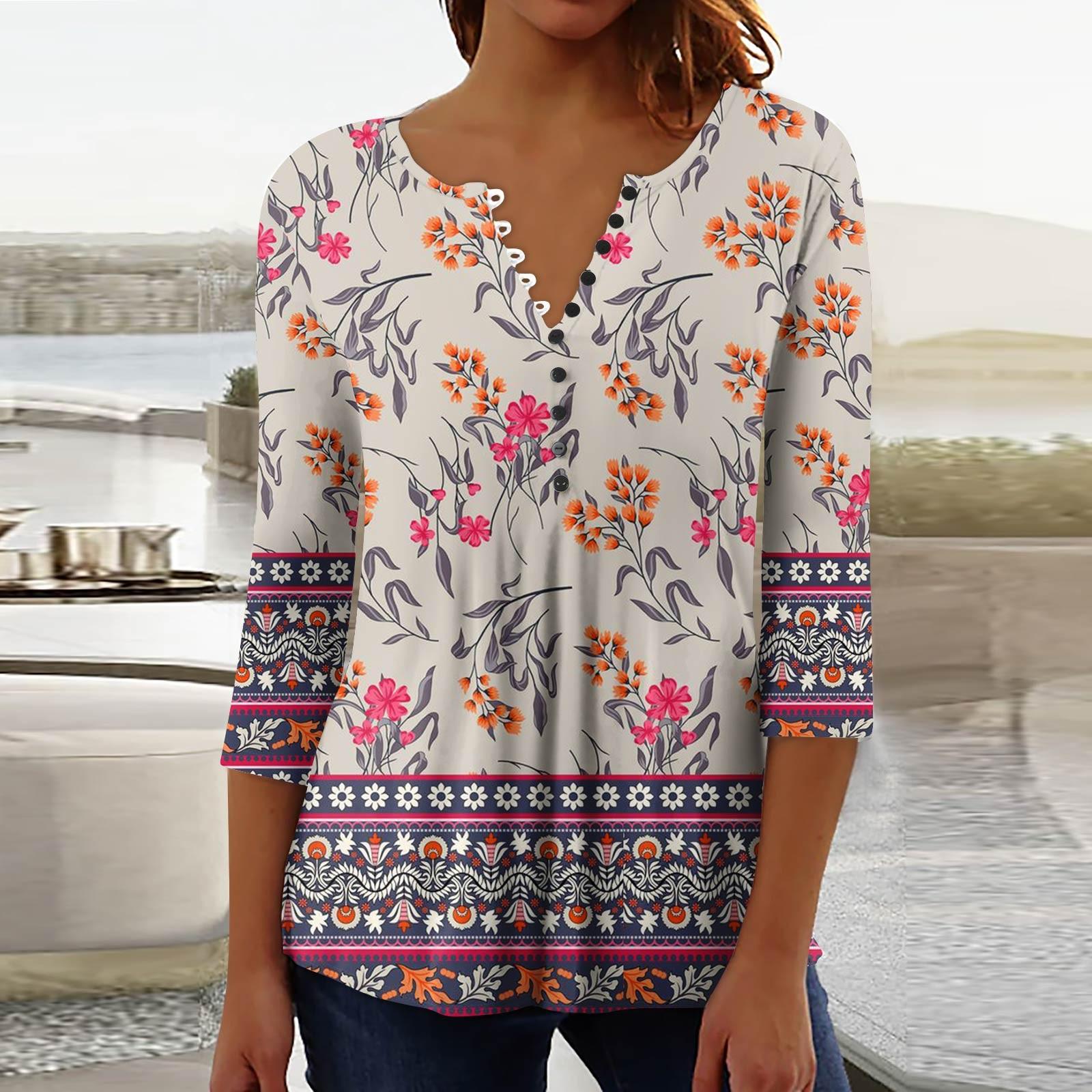 

Женская модная повседневная футболка-пуловер с рукавом 3/4 и принтом M