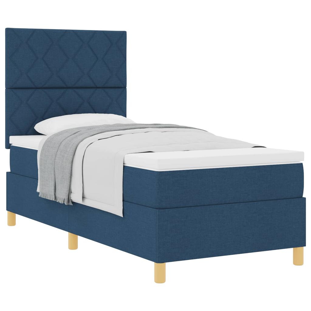 Boxspring Bed with Mattress and Headboard Blue 90 x 200 cm Fabric