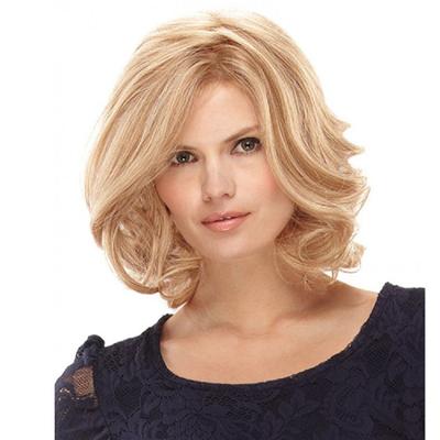 Ladies Short Blonde Synthetic Wig Natural Curly Wig With Side Part Bang For Women Daily Use Cosplay Heat Resistant Fiber