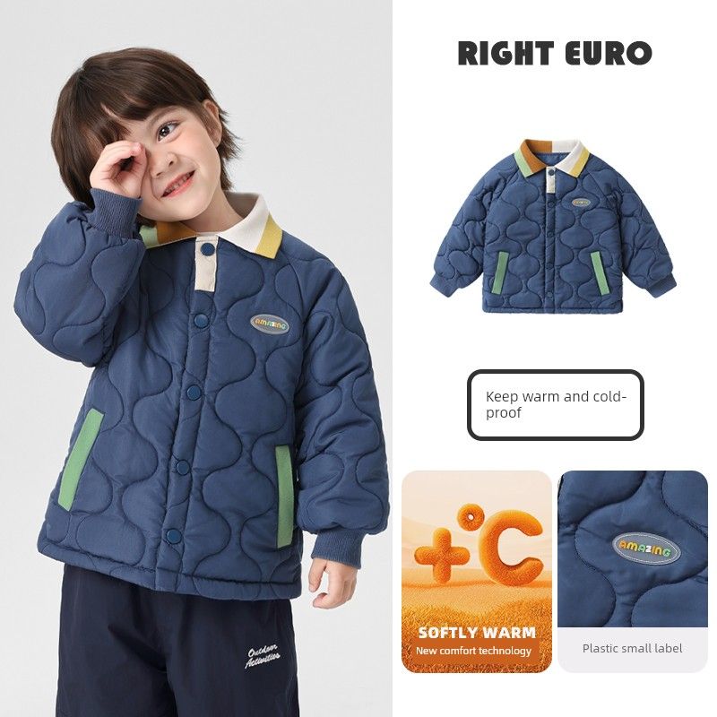 Boys Cotton Jacket Baby Winter Clothes 2025 New Children s Clothing Simple Cotton Coat Winter Children s Top Trendy Navy blue 100cm