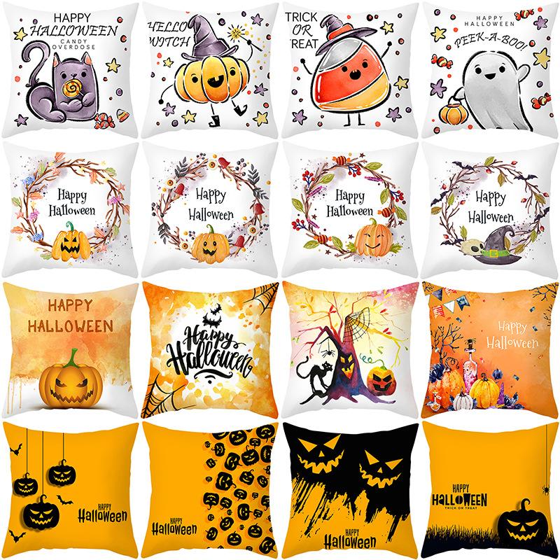 Halloween Pillow Cover Cartoon Pumpkin Head New Peach Skin Cushion Cover Sofa Cushion
