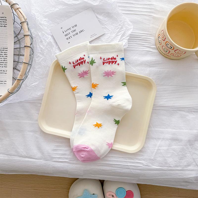 Dachshund Puppy Cute Socks Girls Season Preppy Illustration Cartoon Stripes Preppy Summer Stockings