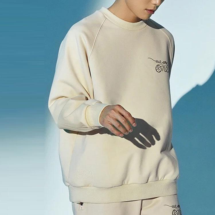 Li Ning X Artist DFT Kollaboration Wade Serie Musterbedrucktes Lockeres Fleece-Pullover-Sweatshirt Unisex-Sweatshirt Nebel-Khaki AWDRE79-2