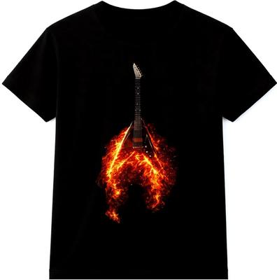 Guitar T Shirt Electric Guitar Flame Graphic Tee Rock Music Biker Concert Shirt