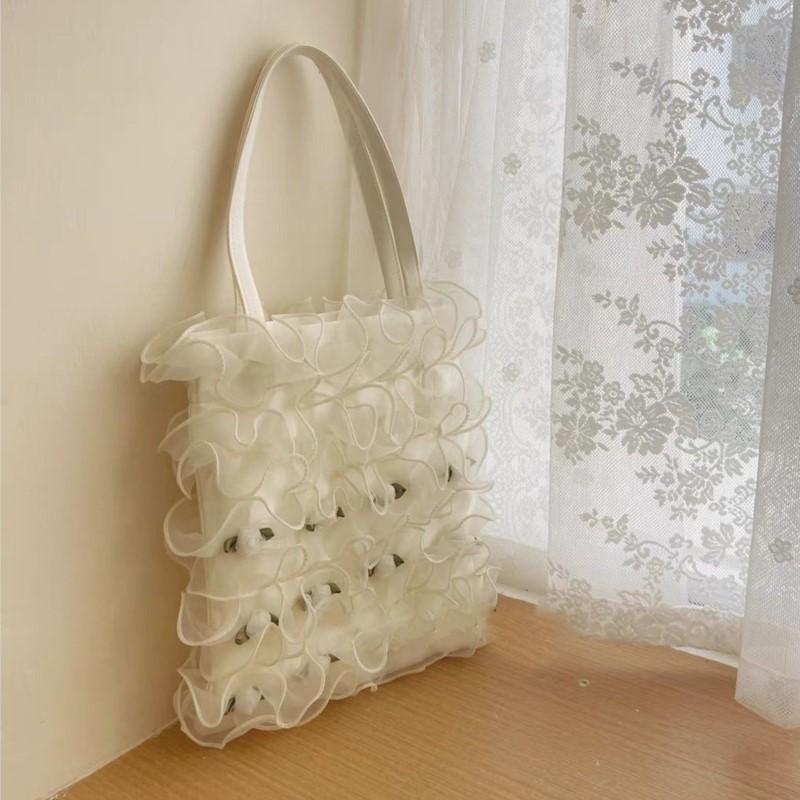 Кружевные сумки на плечо женские винтажные сумки Harajuku Folds Chic White Underarm — фото 6