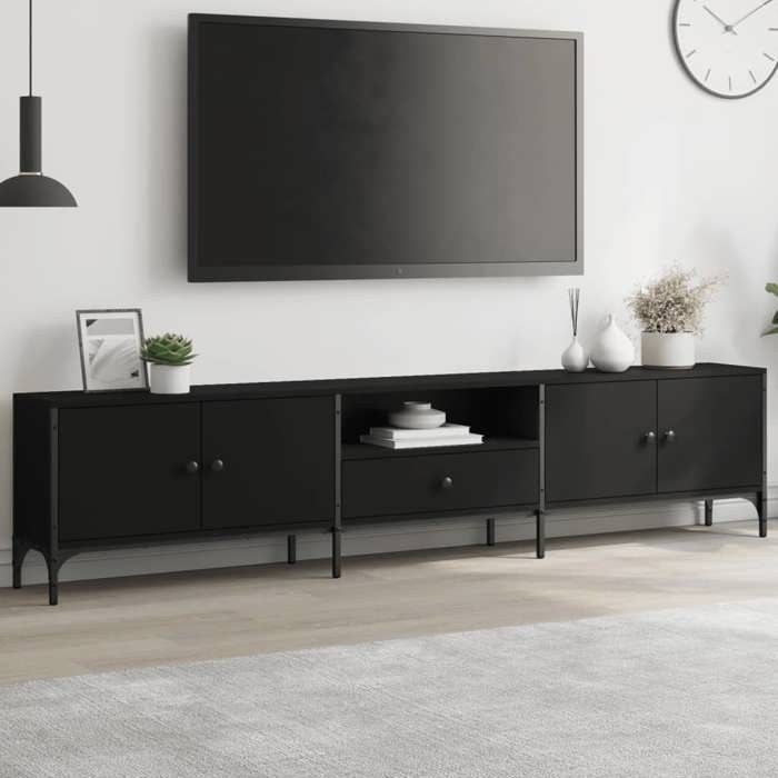 VidaXL Meuble TV avec tiroir noir 200x25x44 cm bois d'ingénierie 838988