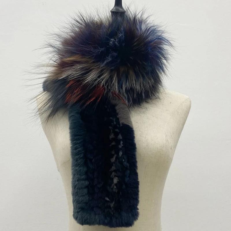 Women Stylish Luxury Scarf Natural Fluffy  Fox Fur Shawls Winter Female Warm Fashion Knitted Rabbit Fur Scarves 110x15x12cm
