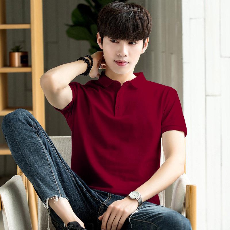 Męska letnia, dopasowana koszula polo w stylu koreańskim – jednokolorowa, z krótkim rękawem i klapami