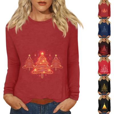 Dámsky denný ležérny vianočný top s dlhým rukávom a výstrihom do O