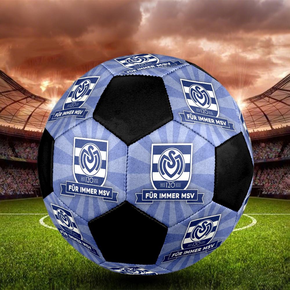 Pallone Calcio Indoor Msv Duisburg Colorato Cucito a Macchina PVC Misura 5 Pronto per Allenamento di Squadra e Competizione Resistente Rimbalzo Elevato Fantastico Regalo Sportivo