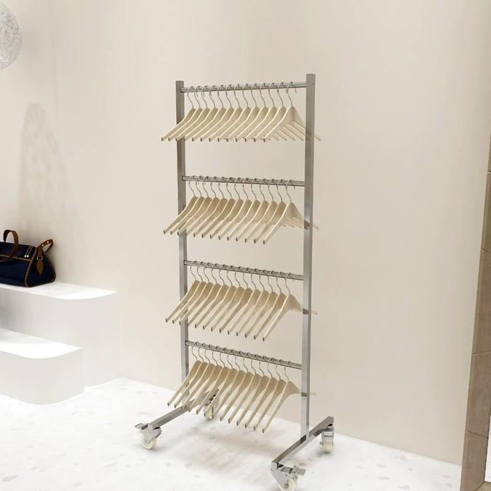 Stainless Steel Multi-Layer Clothes Rack: Floor-Standing, Large Capacity, Brushed Silver for Men and Women’s Pants.