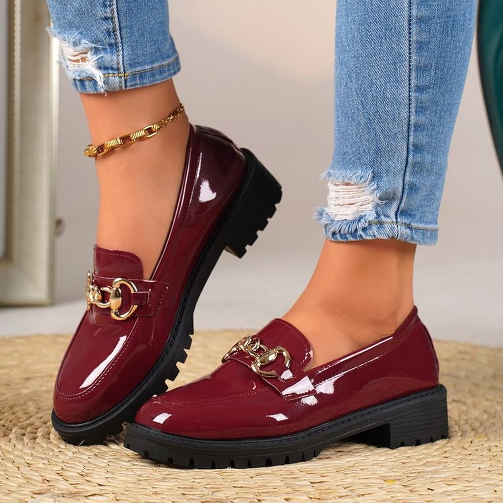 Damskie skórzane mokasyny z kokardą, buty na grubej podeszwie, modny jednolity kolor, okrągły nosek, casualowe eleganckie, wygodne, lekkie buty do chodzenia do pracy