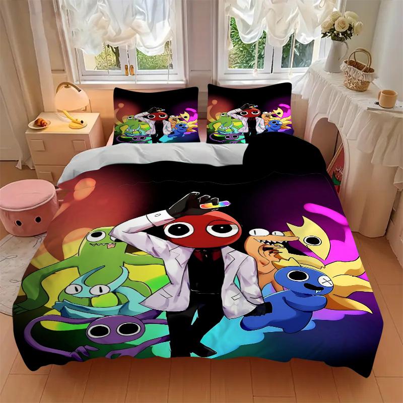 Colorful Cartoon Monsters Friends Print 3Pcs Bedding Set,Duvet Cover with 2 Bedro,Pillowcase Home Birthday Gift