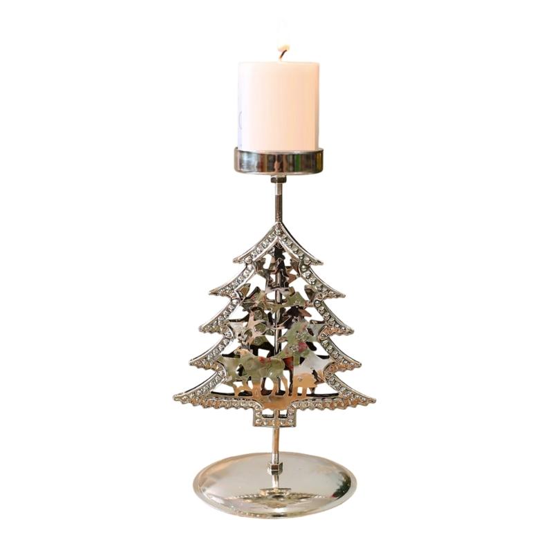 Iron Candle Holders Stand with Christmas Snowflake Star Butterfly Tree Pattern Candlestick for Home Tabletop Decoration