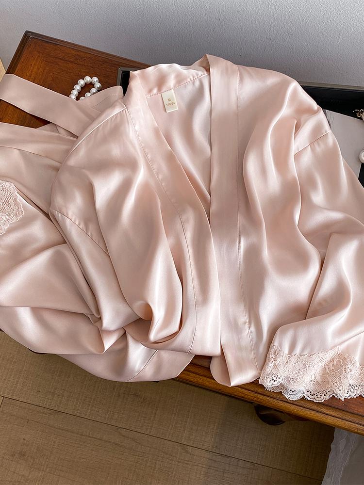

Women s Sensual Silk Robe - Spring/Autumn Bathrobe, Sexy Tie-up Summer Pajamas, Thin Homewear. L