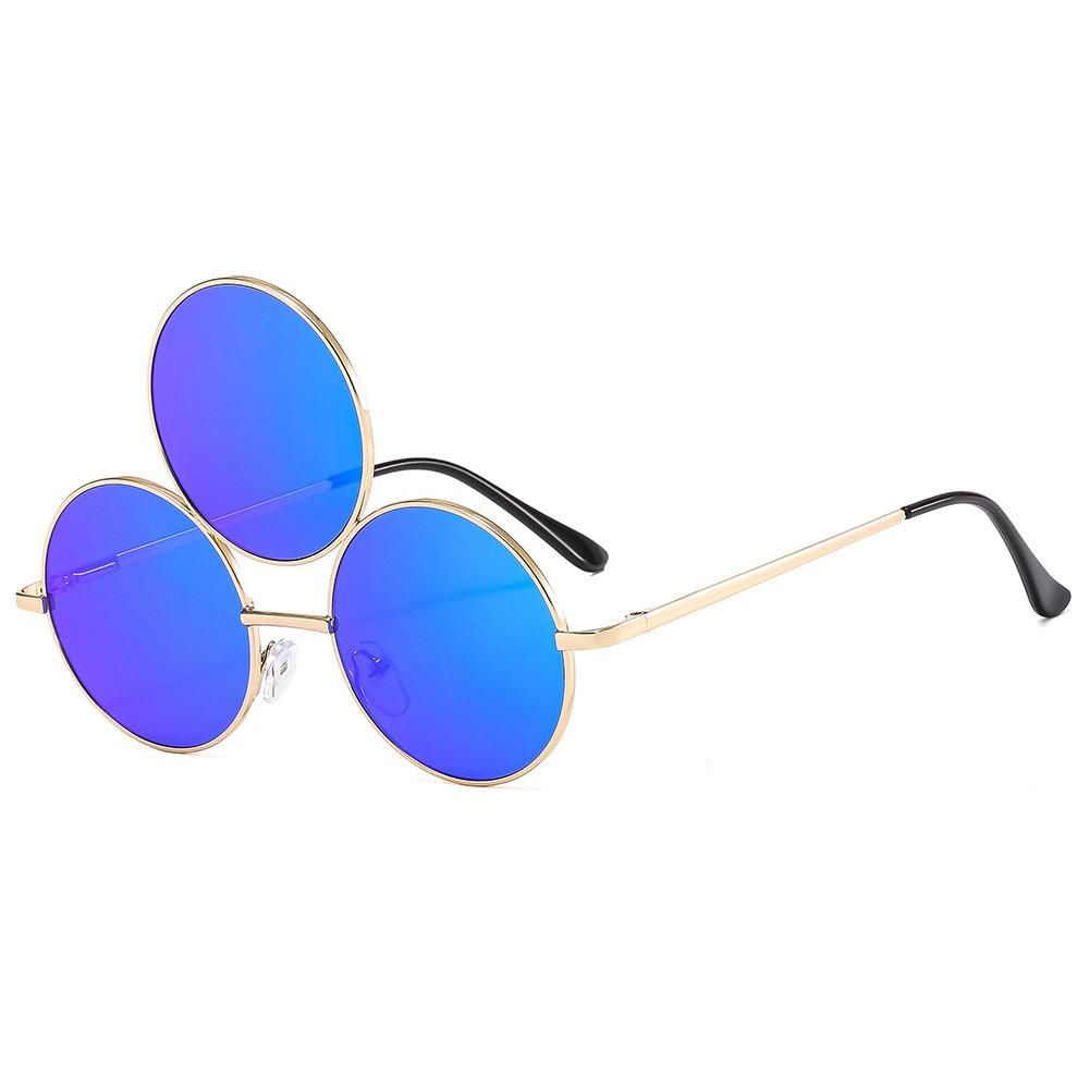 Round Glasses Funny Eyewear Party Decoration 3 Lenses Gold Rim Sunglasses For Trendy Individuals Fashion Events Outdoor