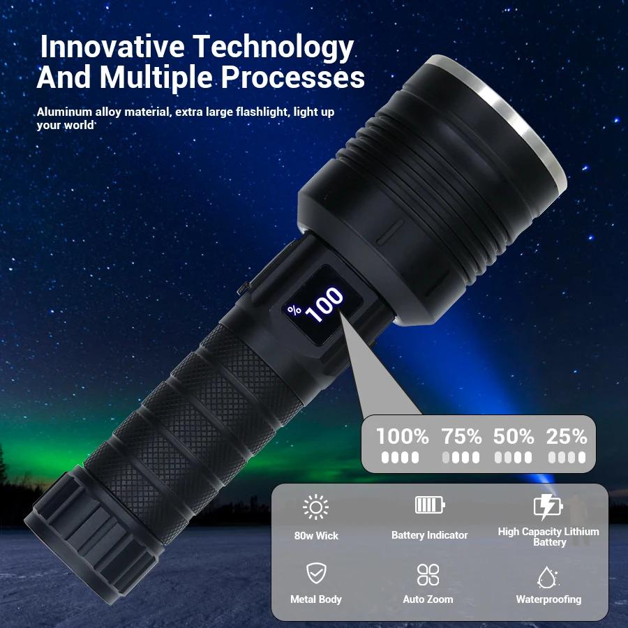 Rechargeable Powerful LED Flashlight Torch Light 10000LM High Power Flashlight Tactical Lantern Long-cut Range Hand Lamp For Camping
