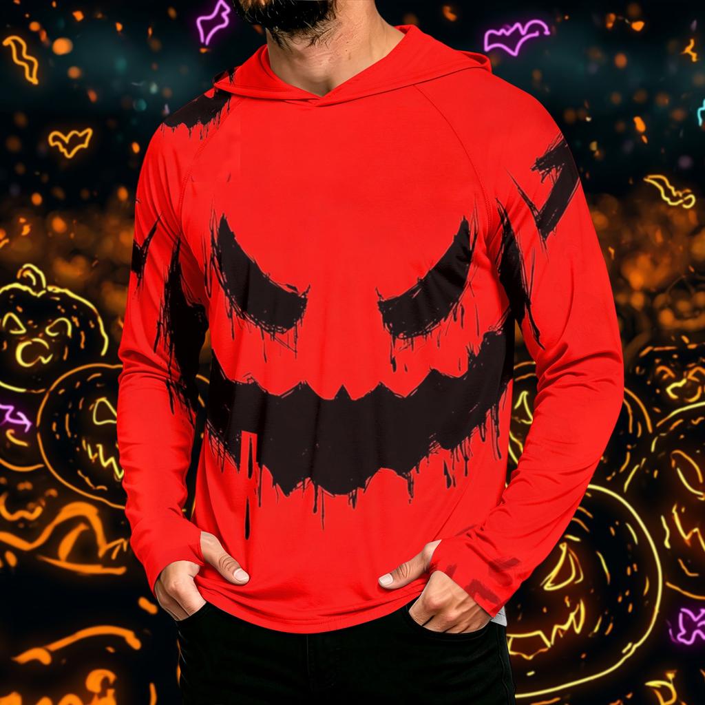 Men's Long Sleeve Hoodie Sun Shirt with Halloween Print