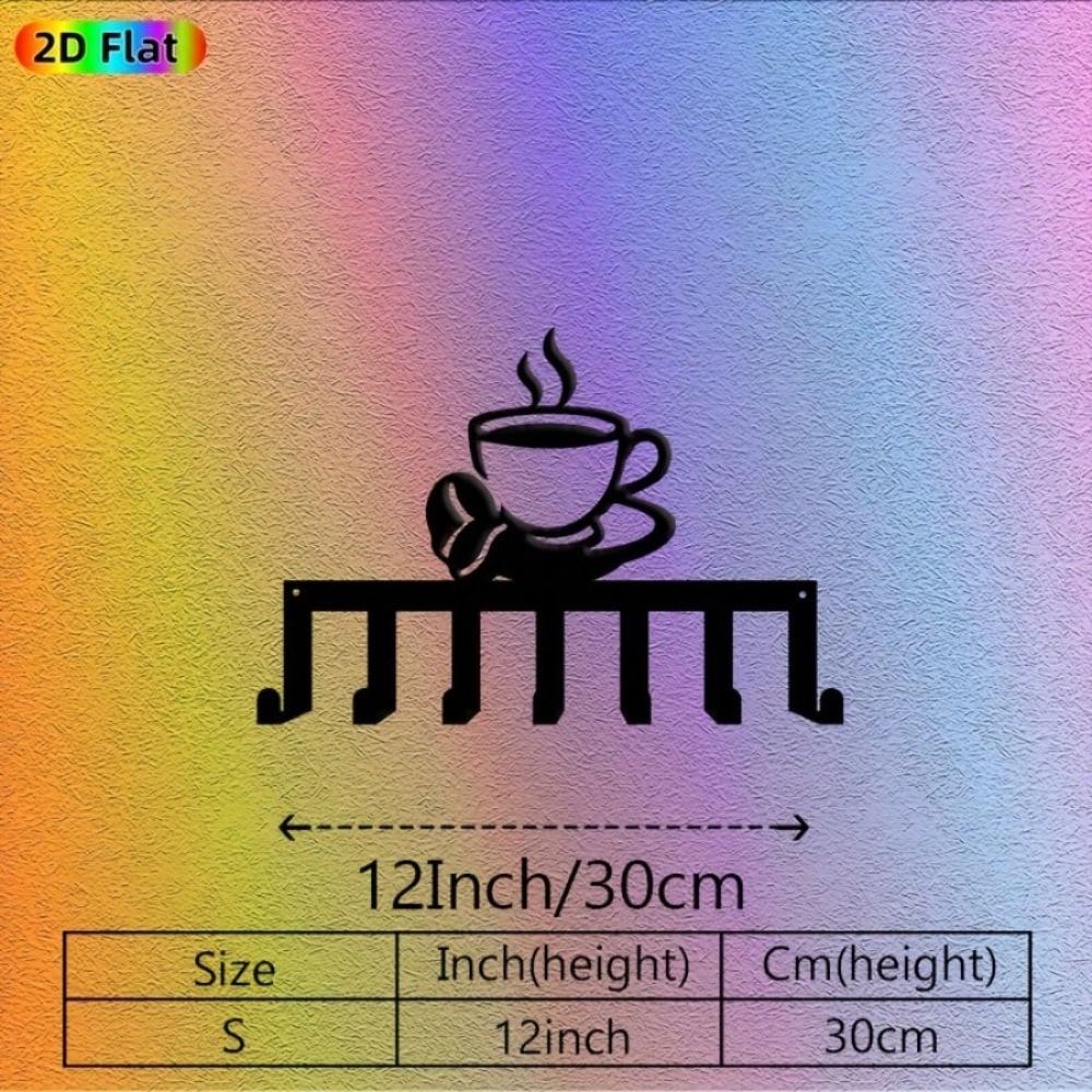 Metal Wall Key Holder with 7 Hooks for Coffee Lovers Modern Home Decor Wrought Iron Art