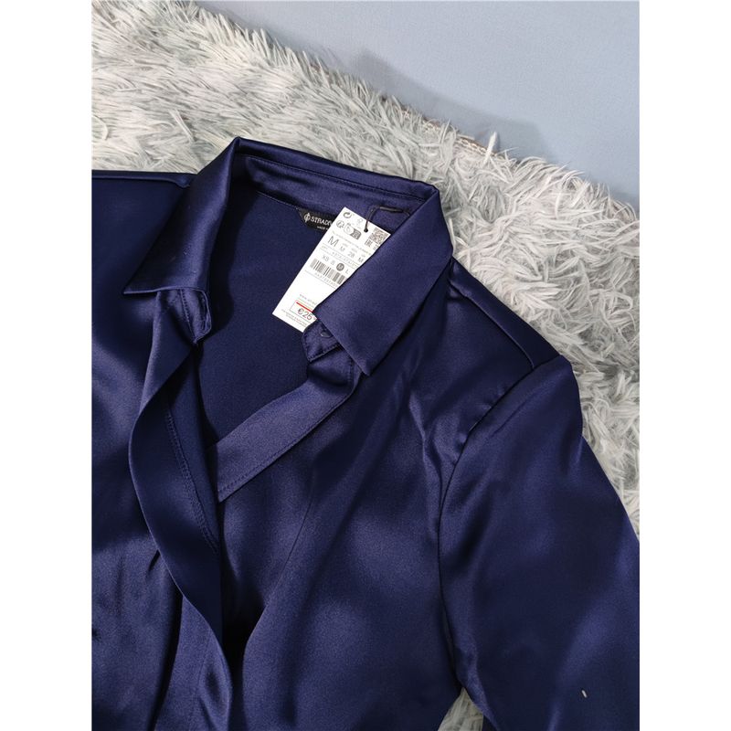 Foreign Trade Order Music Note Home High Sense Retro Temperament Fashion Long Sleeve Satin Waist Hugging Slimming Pleat Shirts Dress